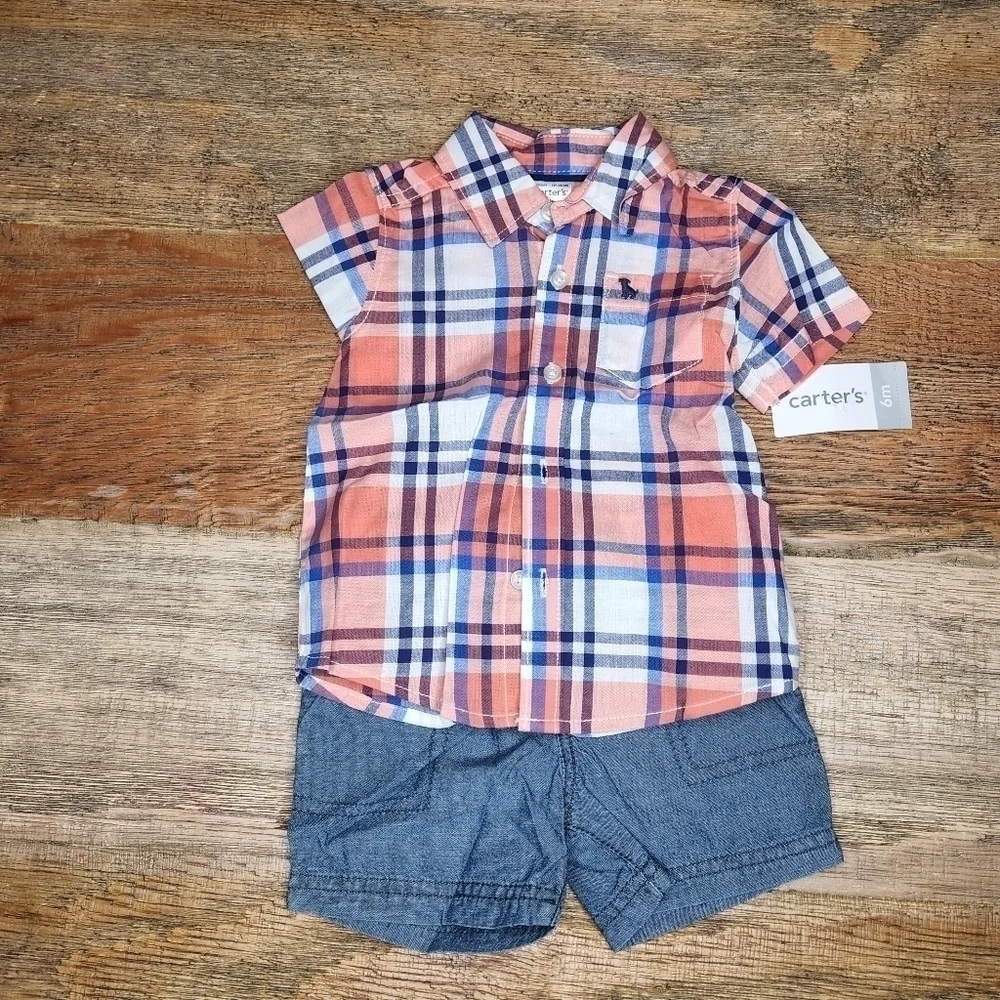 New Carter's Plaid Short Set. Size 6m